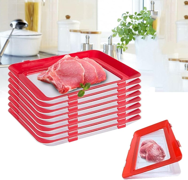 Set of 8 Food Boxes Vacuum Sealant Stackable Food Preservation Tray with Elastic Film Buckle Seal Storage Container Set Serving Plate